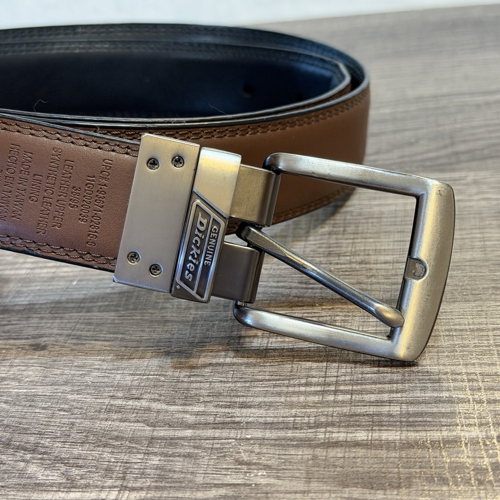 Dickies Reversible Leather Belt 38" Brown Black Double Stitched One Prong Casual